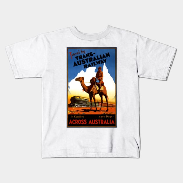 Vintage Travel Poster Trans Australian Railway across Australia Kids T-Shirt by vintagetreasure